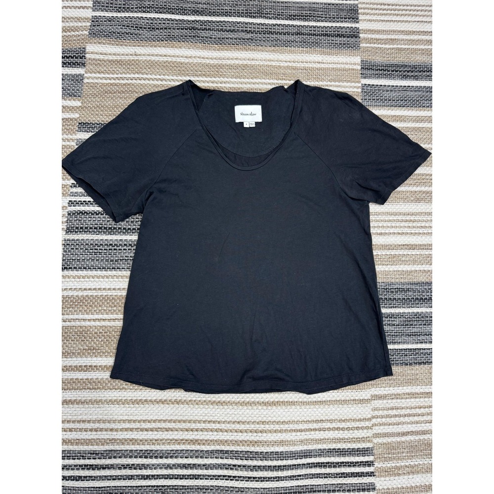 Steven Alan T Shirt Women's PP Black Cashmere Cotton Scoop Neck Short Sleeve